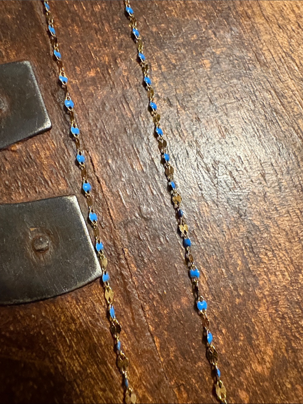 14k Gold Chain Necklace with enamel Blue Bead Accents - Women Jewelry - Picture 2 of 8